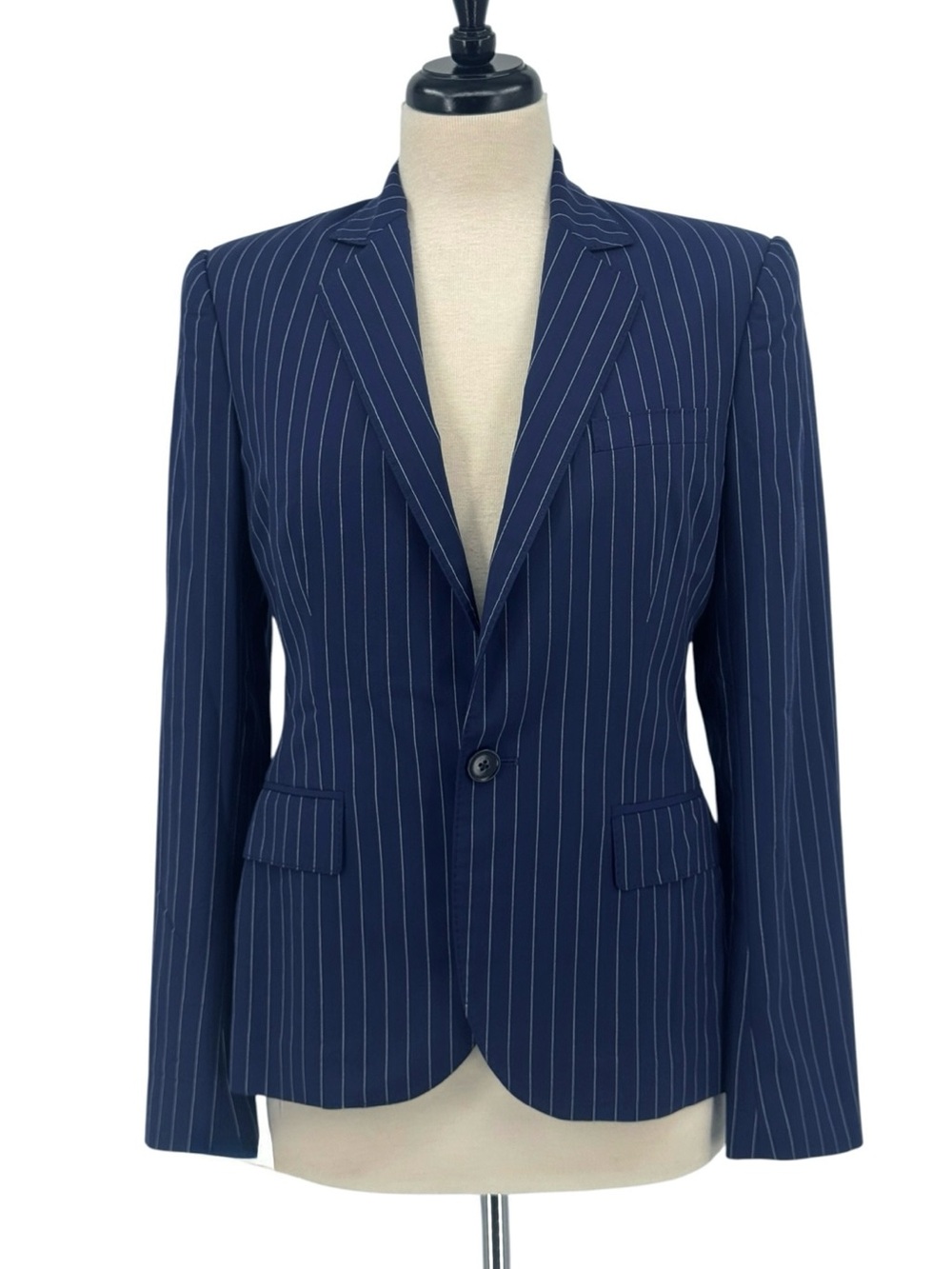 Ralph Lauren Black Label Striped Wool Blazer Blue White Size 6